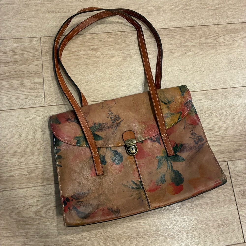 Patricia Nash Vienna Satchel Brown Leather Floral Shoulder Tote Handbag Purse
